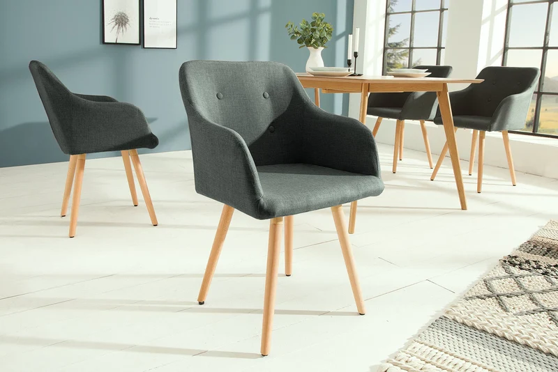 Lot de 2x chaises design rétro SCANDINAVIA MEISTERSTÜCK grise avec accoudoir
