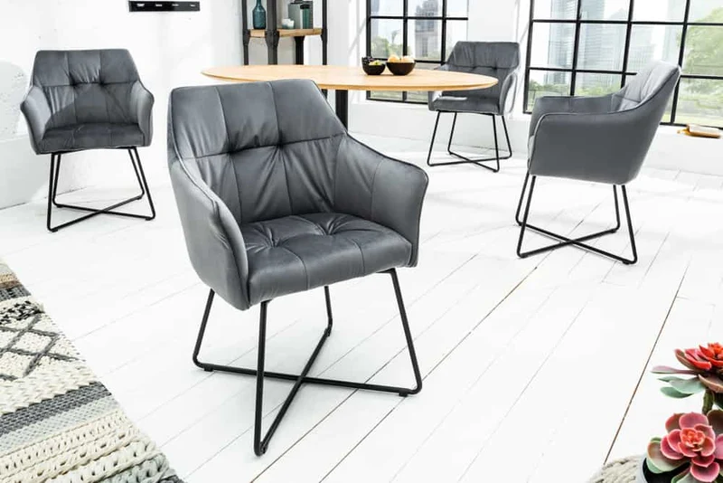 Lot de 2x chaises design exclusive LOFT en velours gris argenté avec accoudoirs