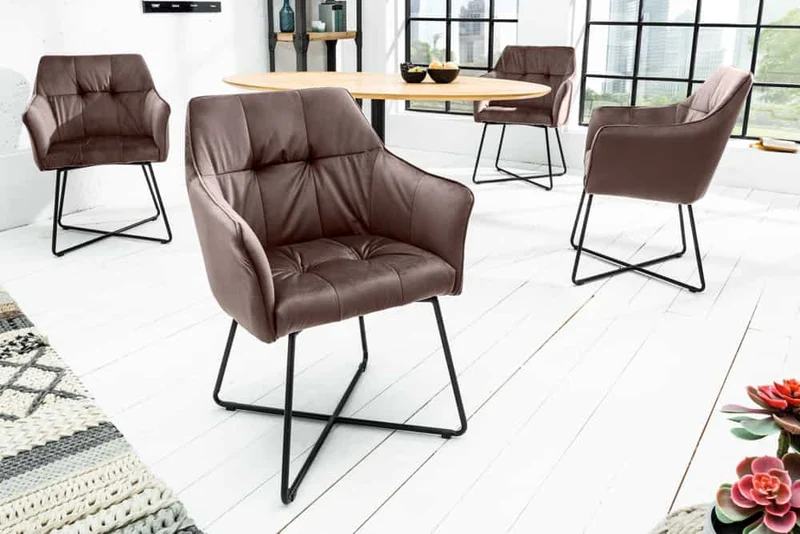 Lot de 2x chaises design exclusive LOFT velours taupe marron avec accoudoir
