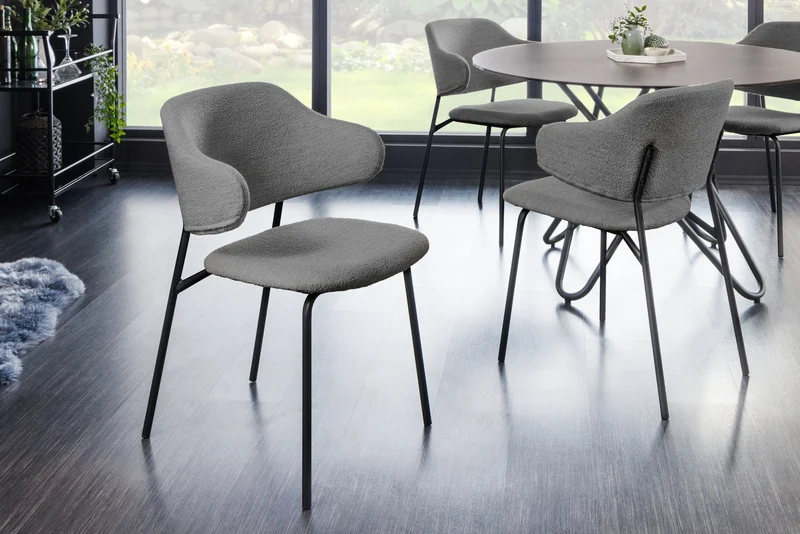 Lot de 2x chaises design VOGUE gris Bouclé pieds métal noir