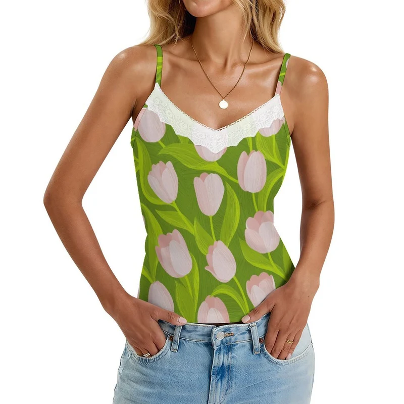 Débardeur col V finitions dentelle personnalisable femme sport