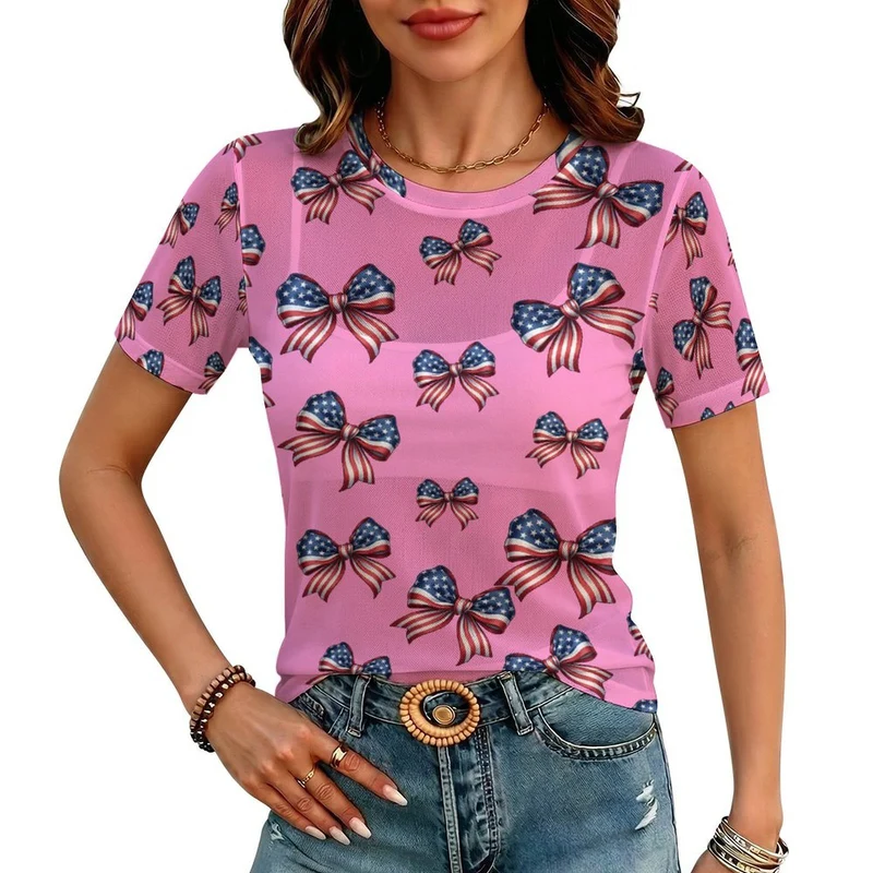 T-shirt en résille personnalisé à manches courtes pour femme