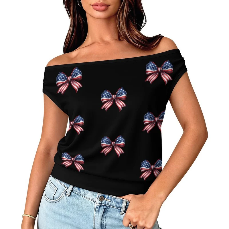 T-shirt épaule dénudée personnalisé en polyester-élasthanne pour femme