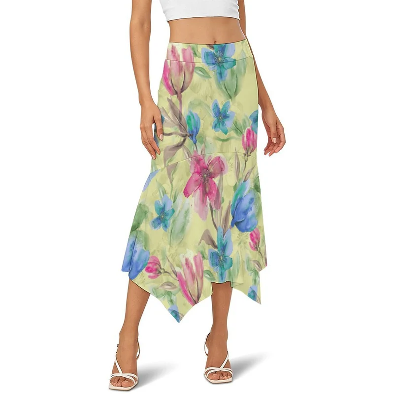 Jupe Midi Personnalisée Ourlet Évasé Asymétrique
