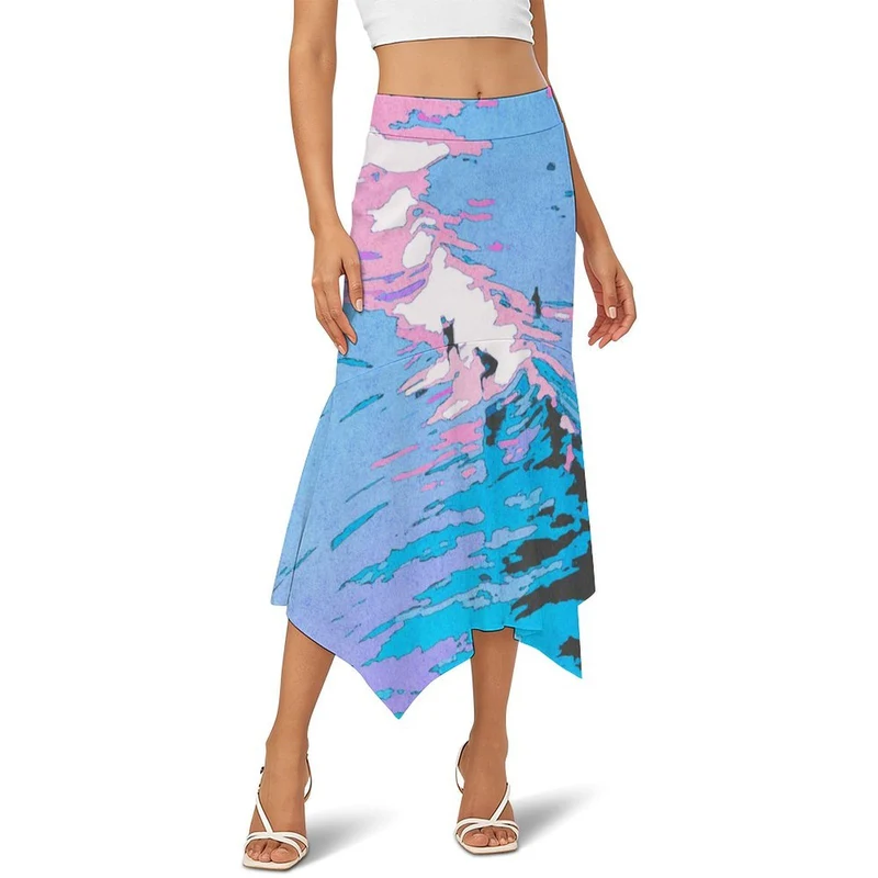 Jupe Longue Femme Taille Haute à Volant Asymétrique Personnalisable