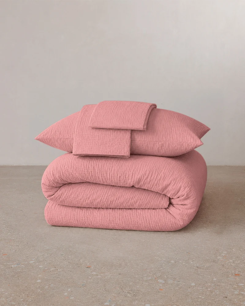 Parure de lit gaze de coton - Peach blush