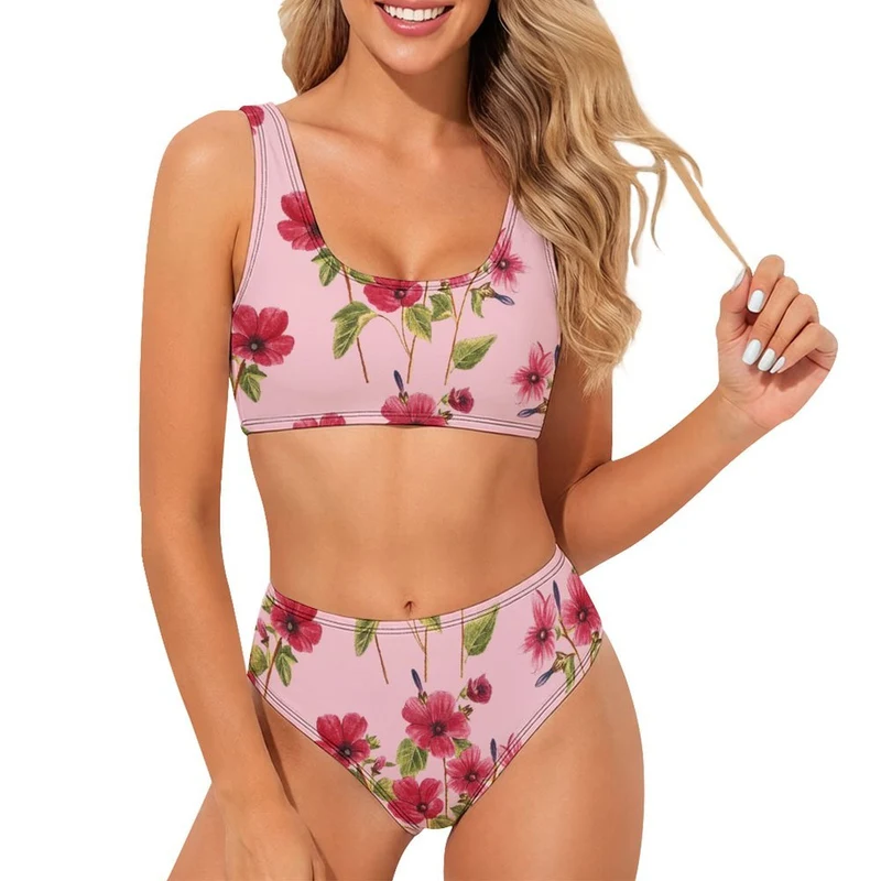 Bikini Sportif Personnalisé Deux Pièces Taille Mi-Haute