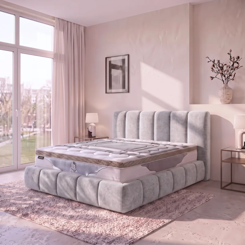 Ensemble lit coffre moderne et matelas grand confort - Collection Everest
