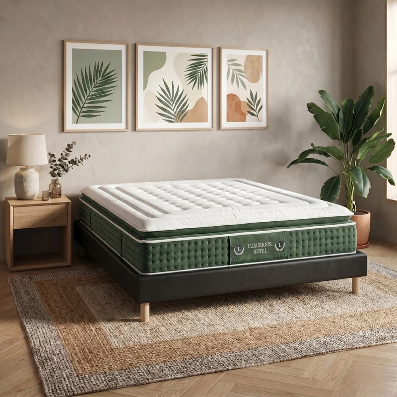 Ensemble literie complet avec lit et matelas d'hôtel - Collection Simili cuir