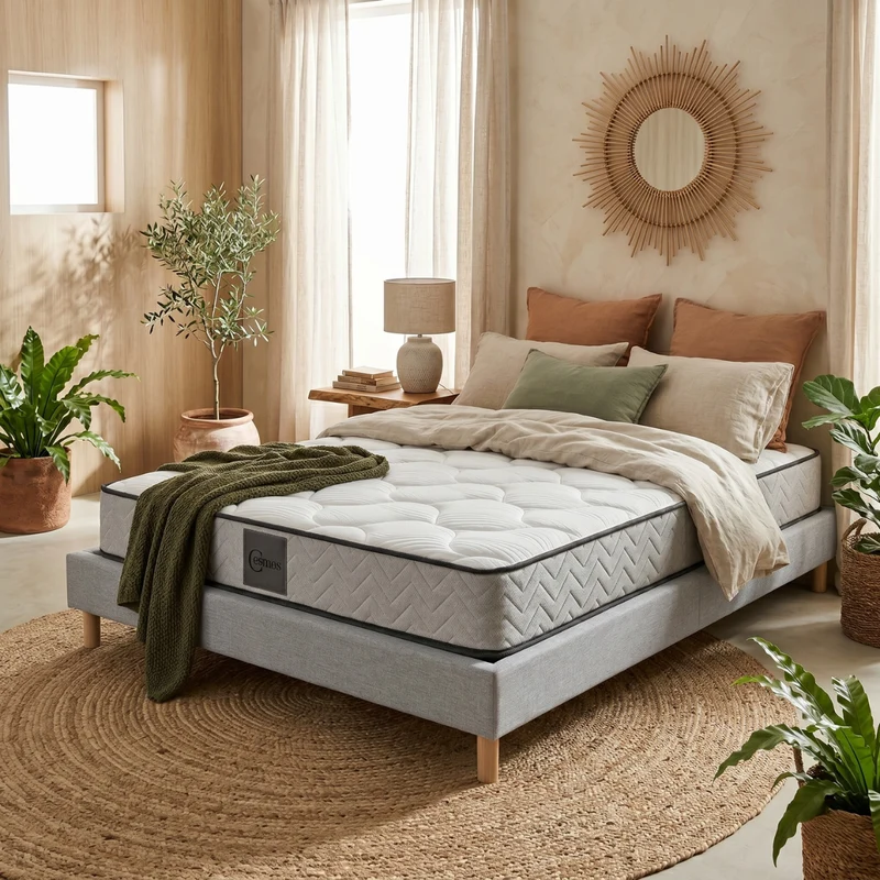 Ensemble lit fixe et matelas confort Cosmos - Collection Tissu