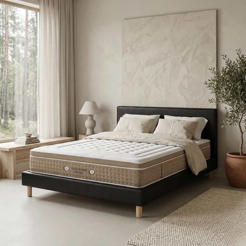Ensemble avec lit fixe et matelas d'hôtel - Collection Simili cuir
