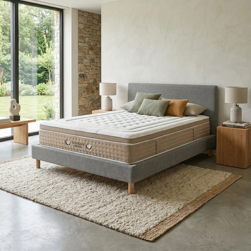 Ensemble avec lit fixe et matelas d'hôtel - Collection Tissu