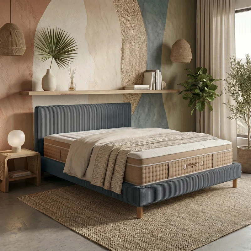 Ensemble avec lit fixe et matelas d'hôtel - Collection Velours côtelé