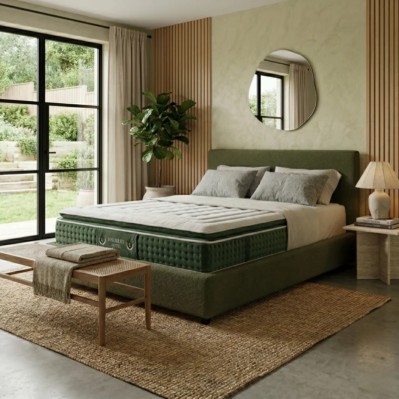 Ensemble literie complet avec lit coffre et matelas d'hôtel - Collection Bouclette