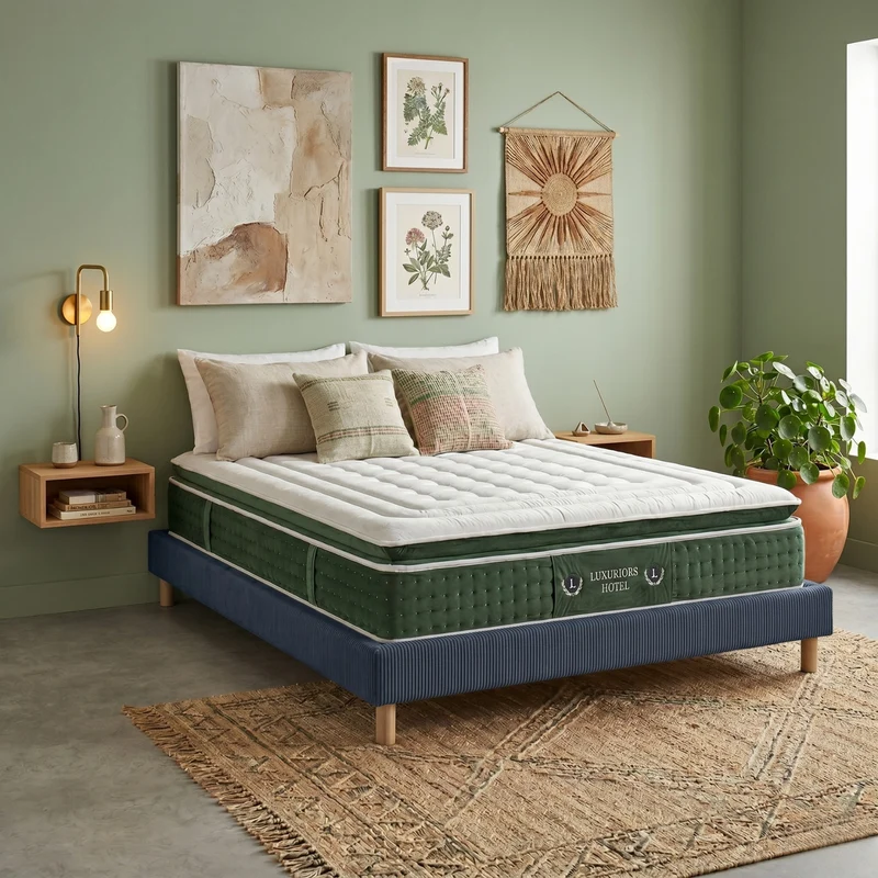 Ensemble literie complet avec lit et matelas d'hôtel - Collection Velours côtelé