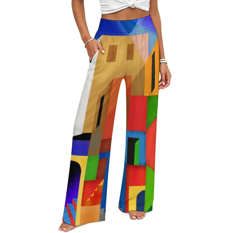 Pantalon Large Femme Taille Haute Smockée — Personnalisable par Impression