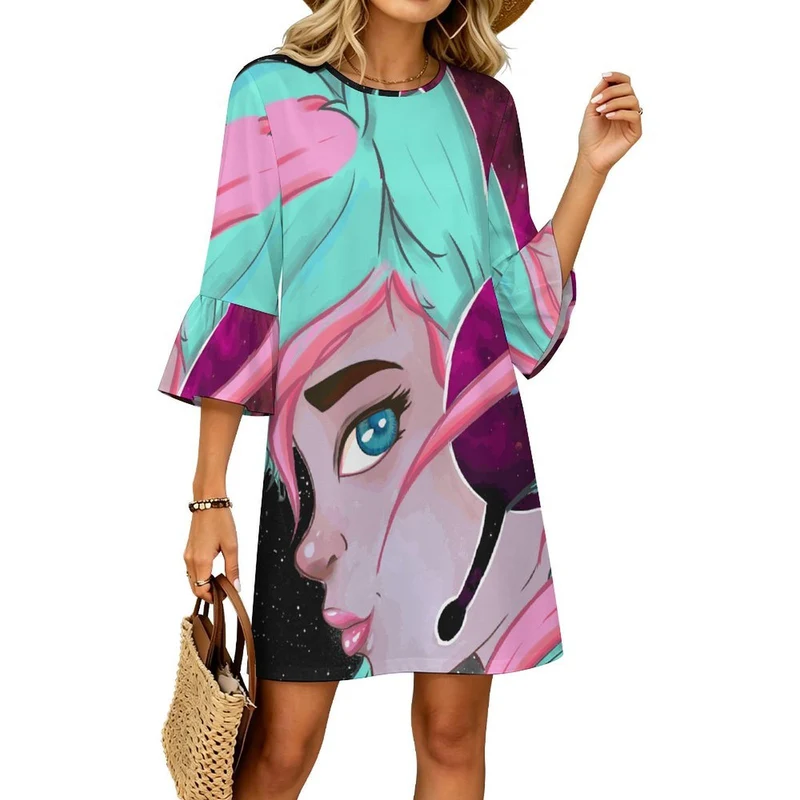 Robe Femme Manches à Volants Col Rond — Personnalisable par Impression