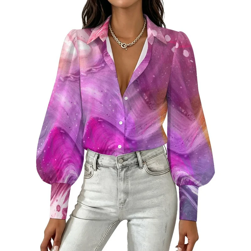 Chemise satinée à manches bouffantes personnalisable pour femme
