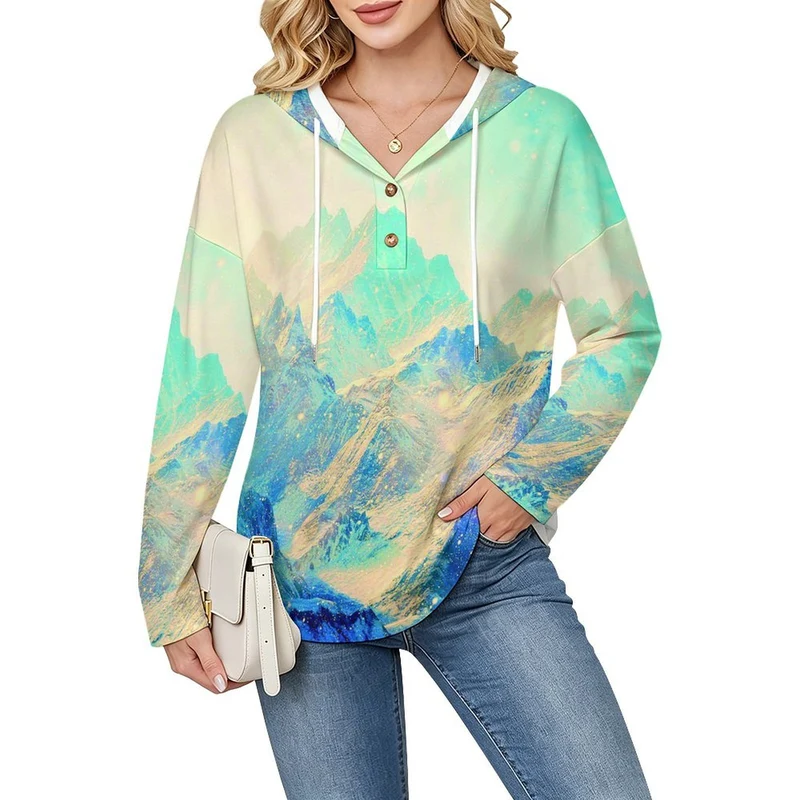 Sweat à Capuche Femme Col V Boutons Personnalisable Coupe Ample