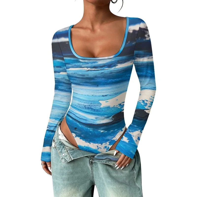 Body Femme Personnalisable à Col Carré et Manches Longues