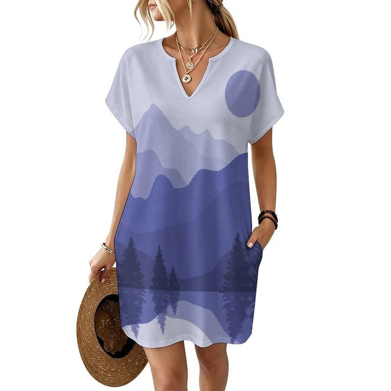 Robe Casual Femme Personnalisée Col V avec Poches