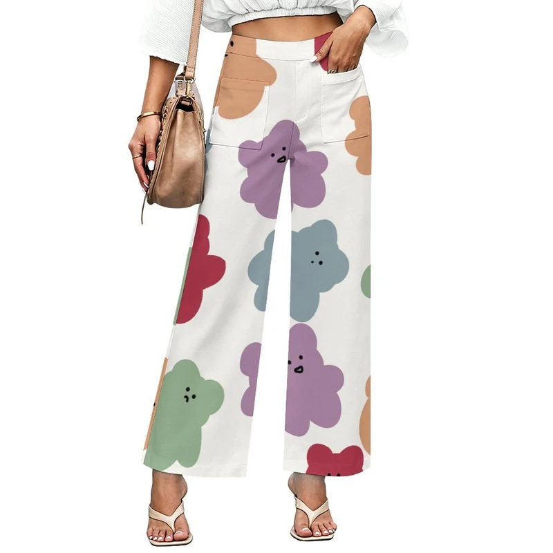 Pantalon Large Droit Femme à Poches Plaquées Personnalisable