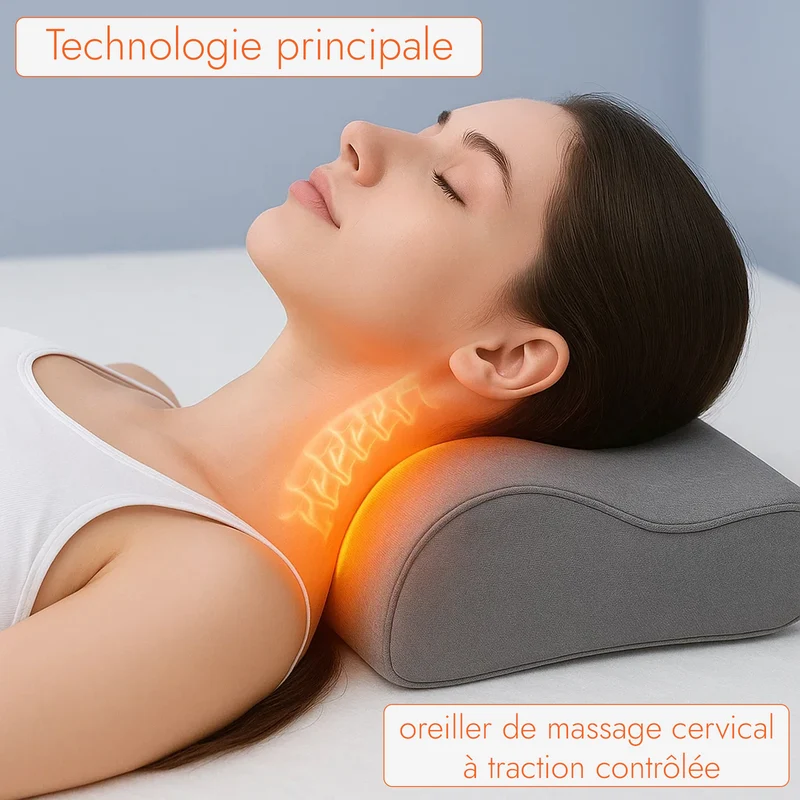 Dispositif révolutionnaire breveté avec centrale et calculateur intelligent automatique anti-ronflement, massage cervical et mémoire de forme - Collection Bien-Être