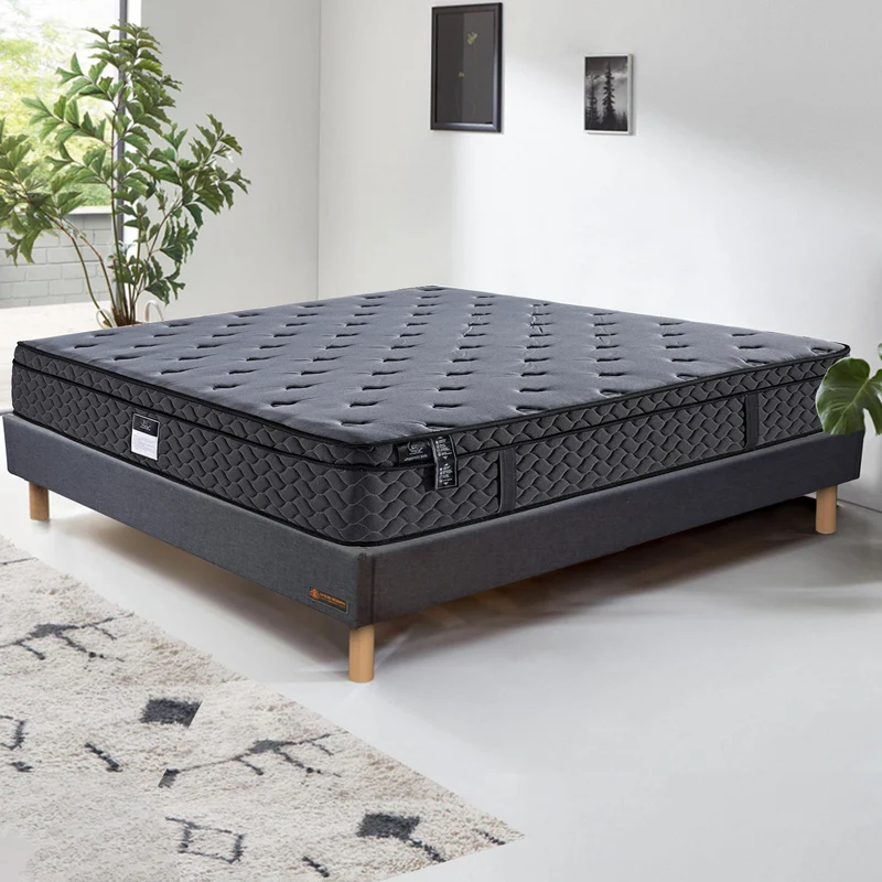 Pack lit, sommier tissu Eva gris foncé, matelas bio - Collection Luxury
