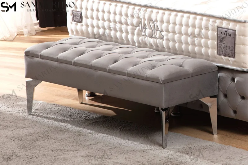 Banquette Coffre Capitonné Gris