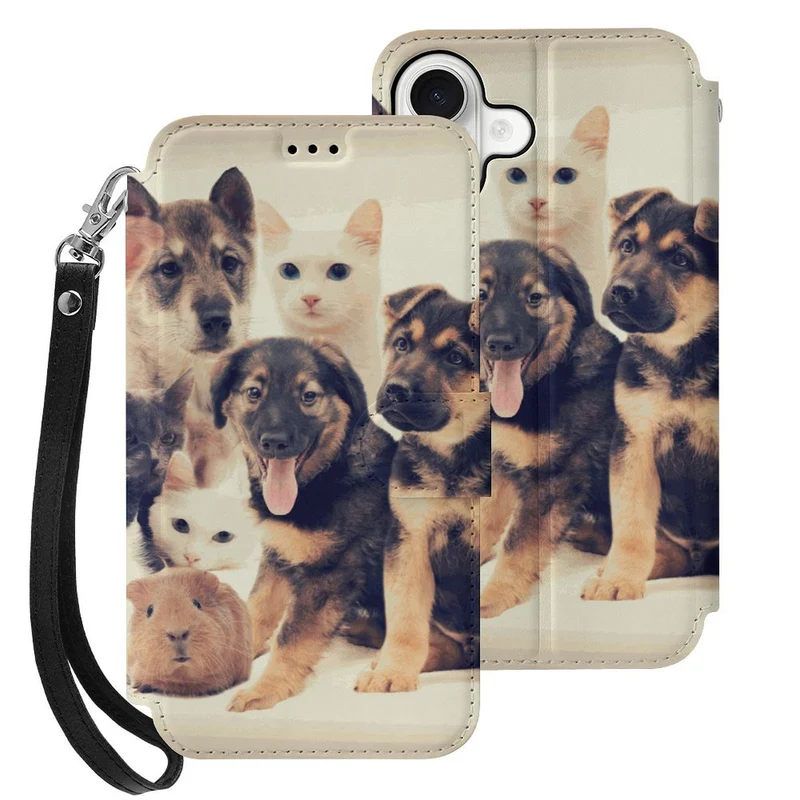 Coque Portefeuille Personnalisée en Cuir pour iPhone 17 avec Lanière