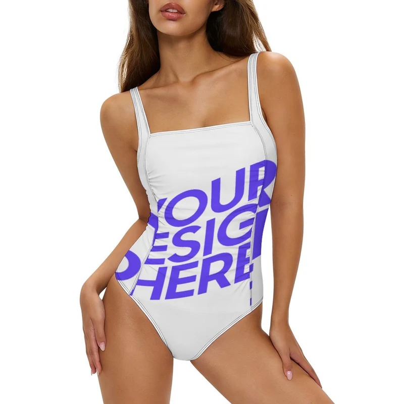 Maillot de bain 1 pièce pour femme à col carré SDS505 personnalisé avec photo texte prénom (conception une image)