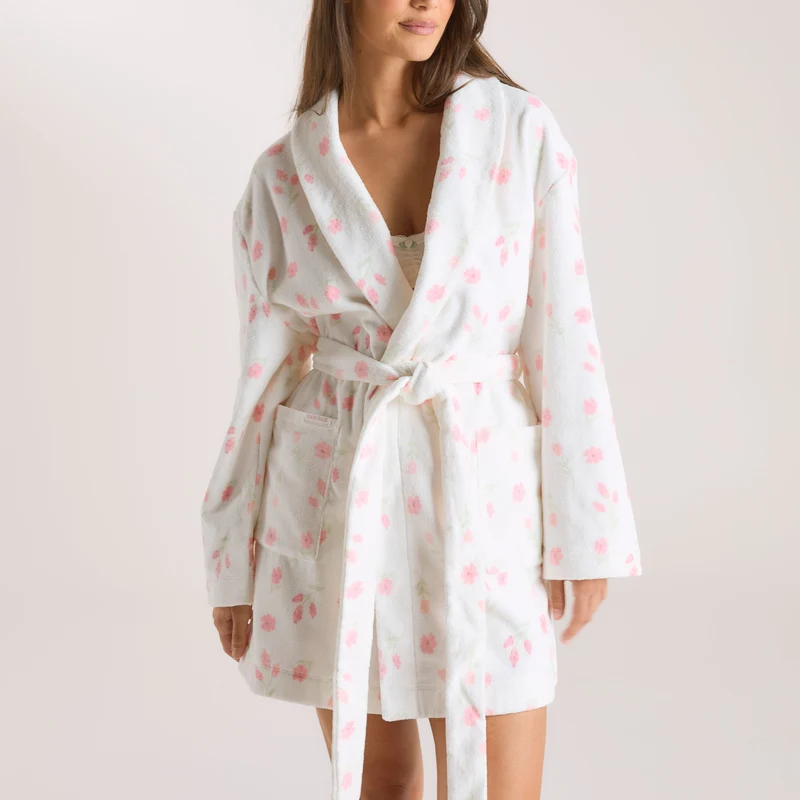 Peignoir en Tissu Éponge - Motif Floral