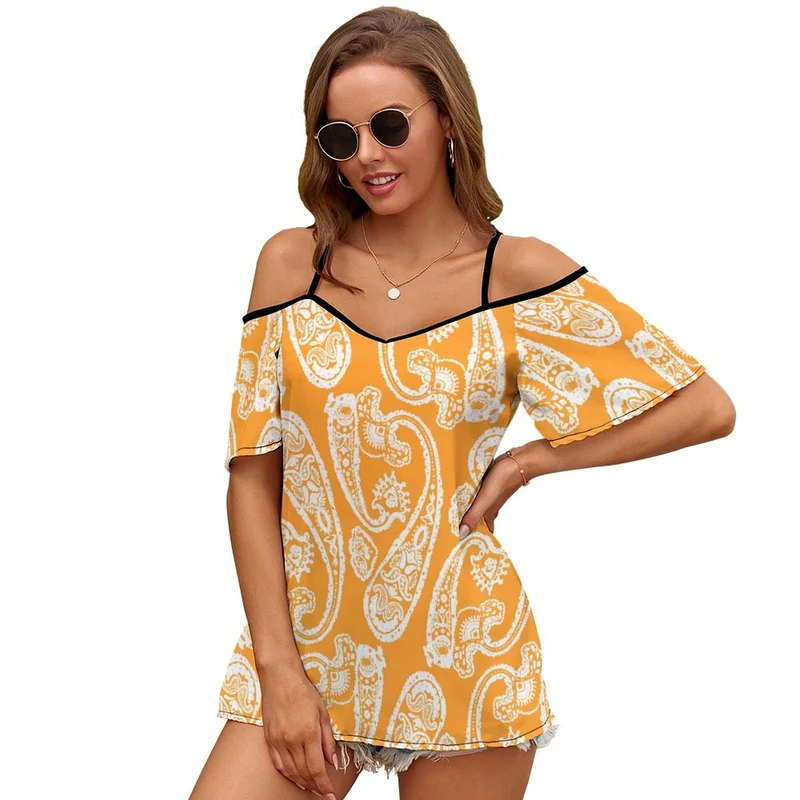 Top Chiffon Épaules Nues Personnalisé | Bretelles Réglables Été
