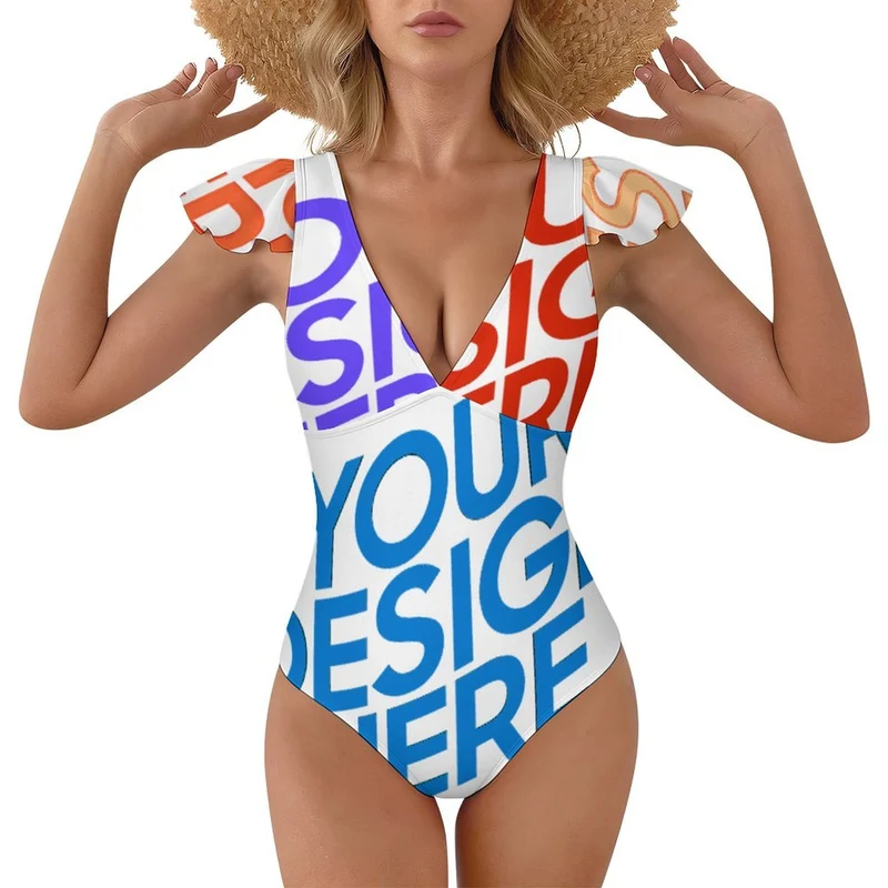 Maillot de bain 1 pièce pour femme 294340 Personnalisé à Volants avec photo logo motif texte (conception multi-images)