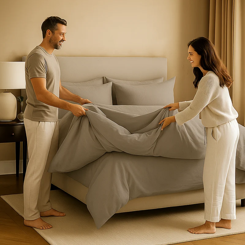 Housse de couette gris clair, douce, respirante - Collection Unie