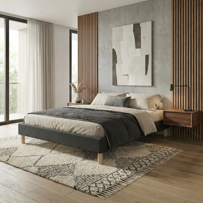 Sommier tissu, cadre de lit, pieds bois, maintien bassin - Collection Deco