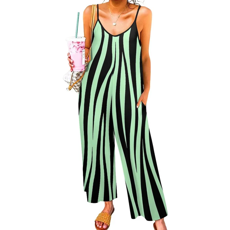 Combinaison Salopette Fluide Femme : Jumpsuit Bretelles & Chevilles Élastiquées