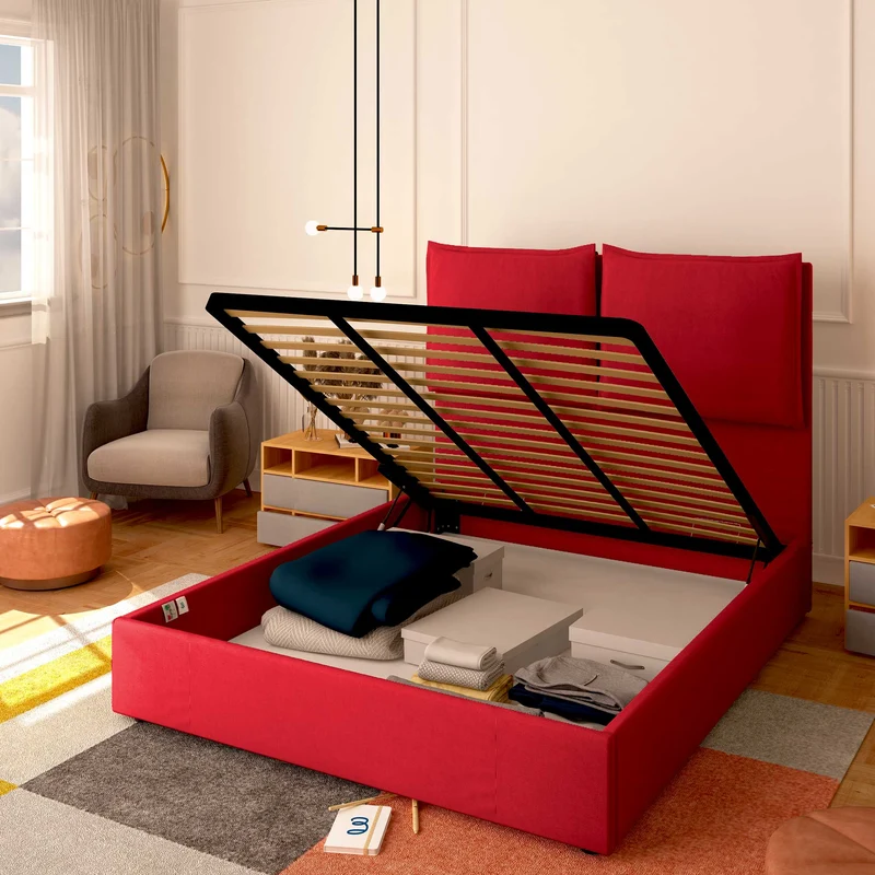 Letto contenitore matrimoniale in tessuto Licia XL