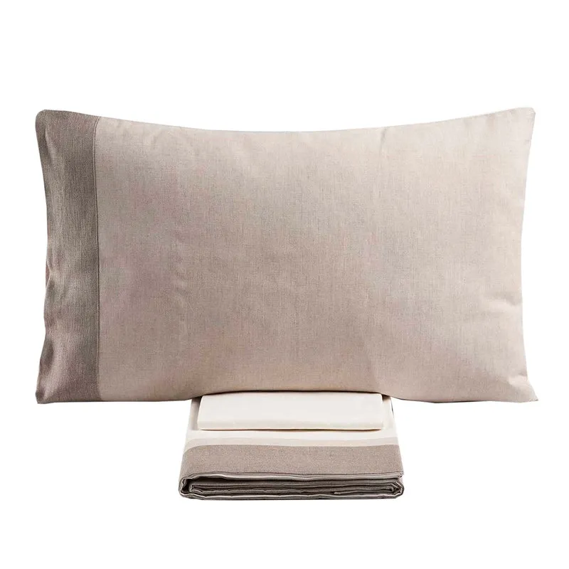 Completo letto matrimoniale con lenzuola in puro cotone con balza e federe in puro lino Aida
