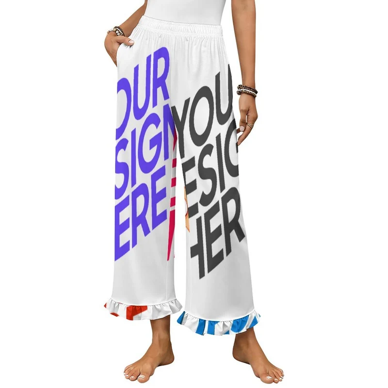 Pantalon de pyjama à volants pour femme NSHYBSK personnalisé avec prénom motif texte (conception multi-images)