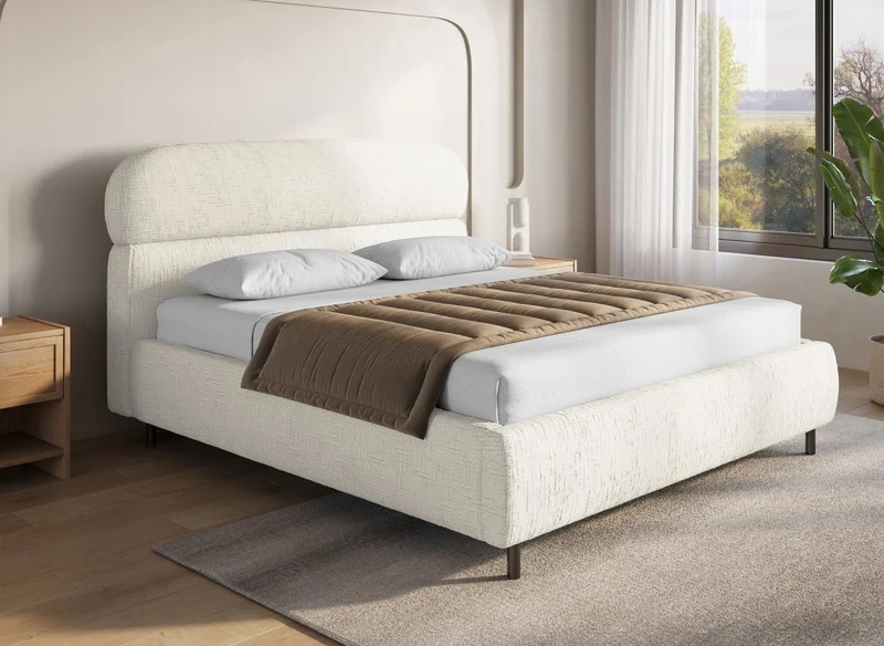 Lit coffre en velours chiné beige 180x200cm MELO