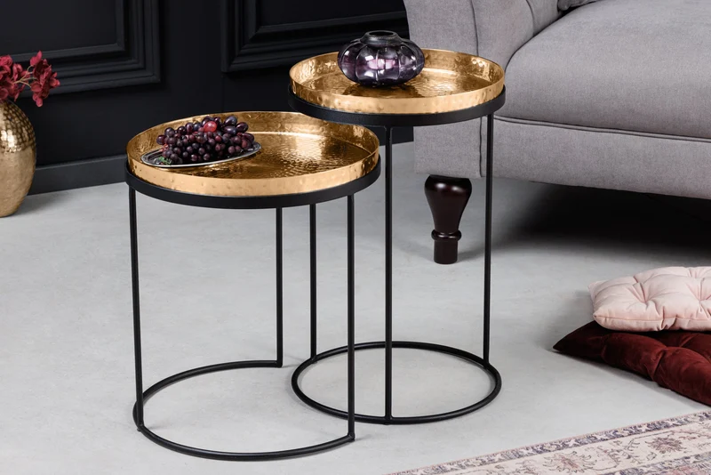 Ensemble de 2 tables d'appoint design ELEMENTS 55 cm dorées faites à la main rondes