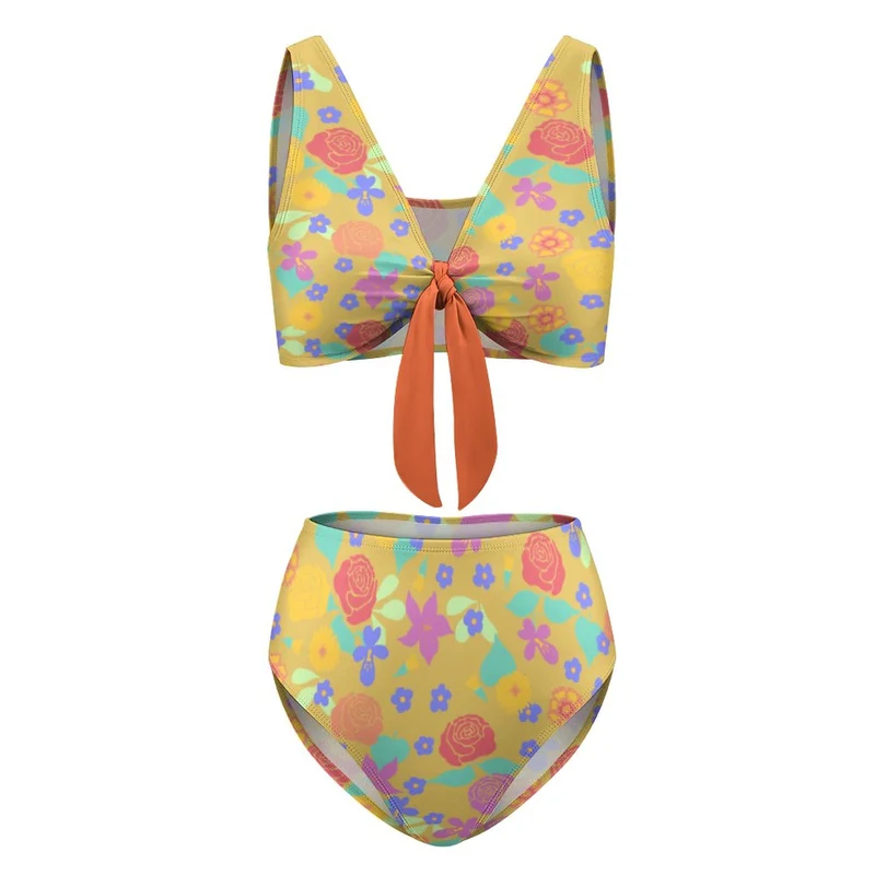 Bikini Taille Haute Vintage | Maillot Nœud Avant & Ventre Plat