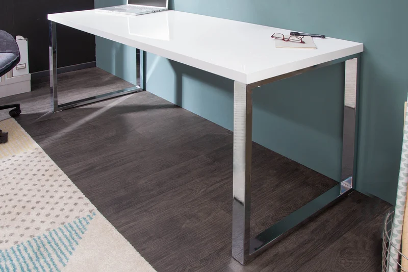 Bureau moderne WHITE DESK Table de bureau blanc brillant 160 cm