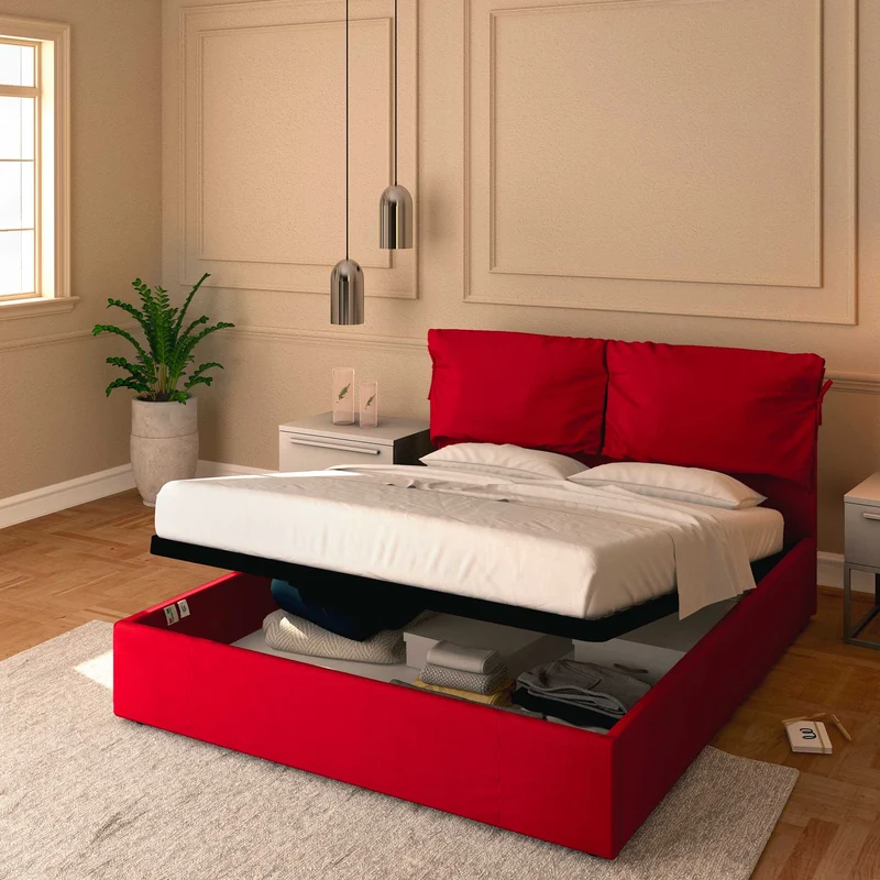 Letto contenitore matrimoniale in ecopelle sfoderabile Licia Soft