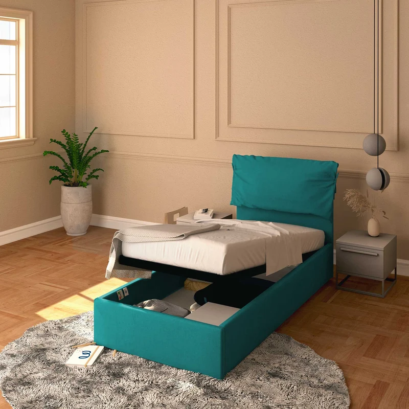Letto contenitore singolo in tessuto sfoderabile Licia Soft