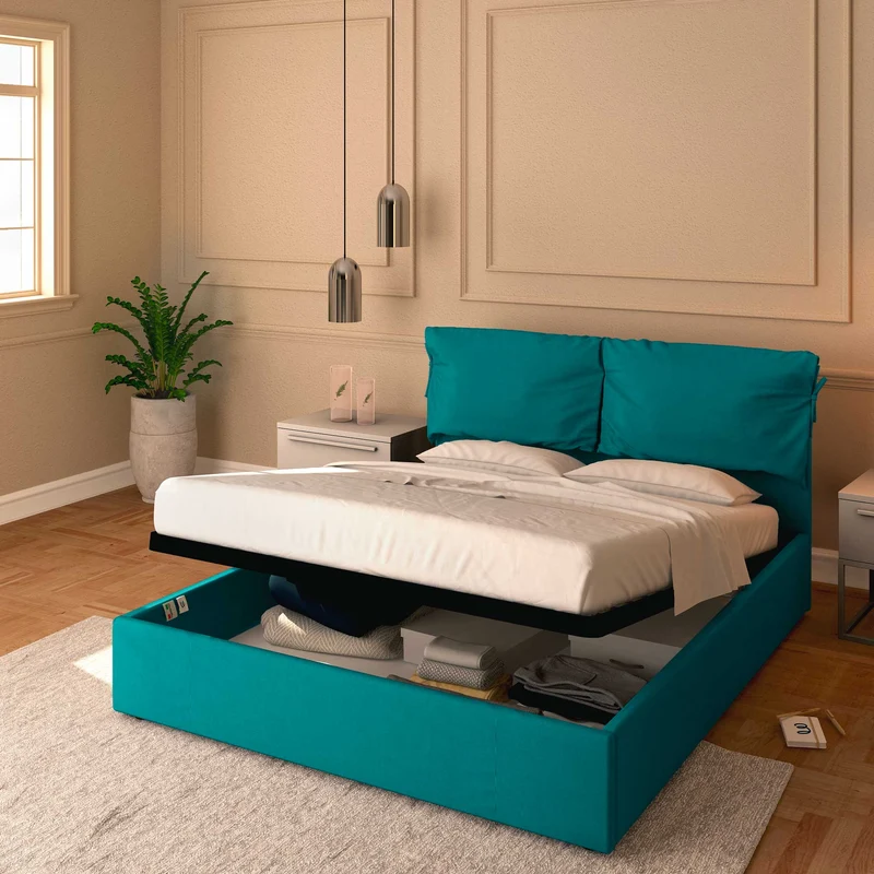 Letto contenitore king size / queen size in tessuto sfoderabile Licia Soft
