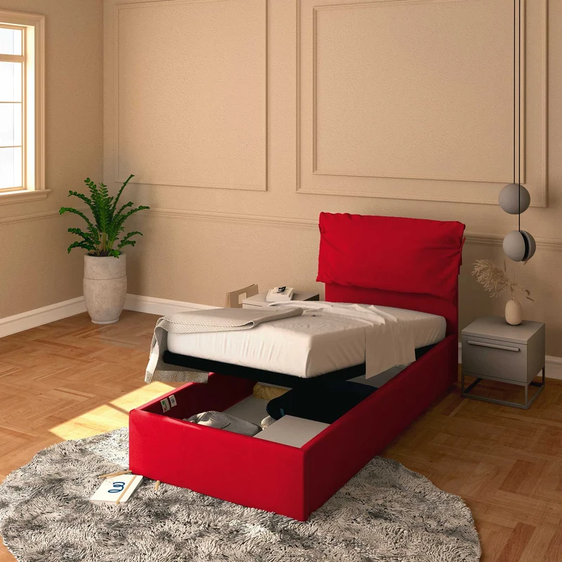 Letto contenitore singolo in ecopelle sfoderabile Licia Soft