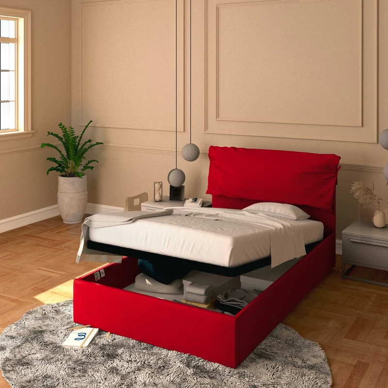 Letto contenitore una piazza e mezza in ecopelle sfoderabile Licia Soft