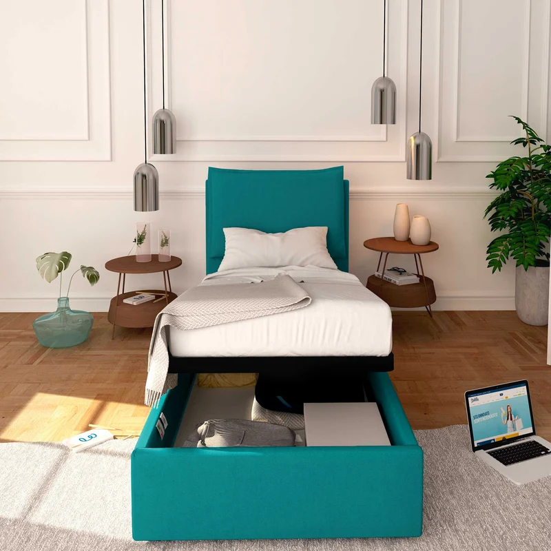 Letto contenitore singolo in tessuto sfoderabile Licia